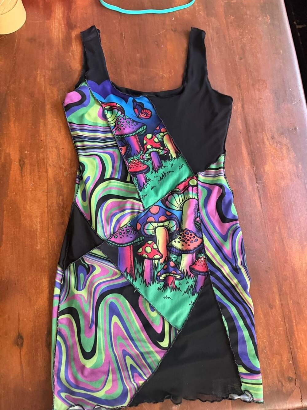 Current Mood Psychedelic Mushroom Patchwork Mini Dress - Picture 2 of 3